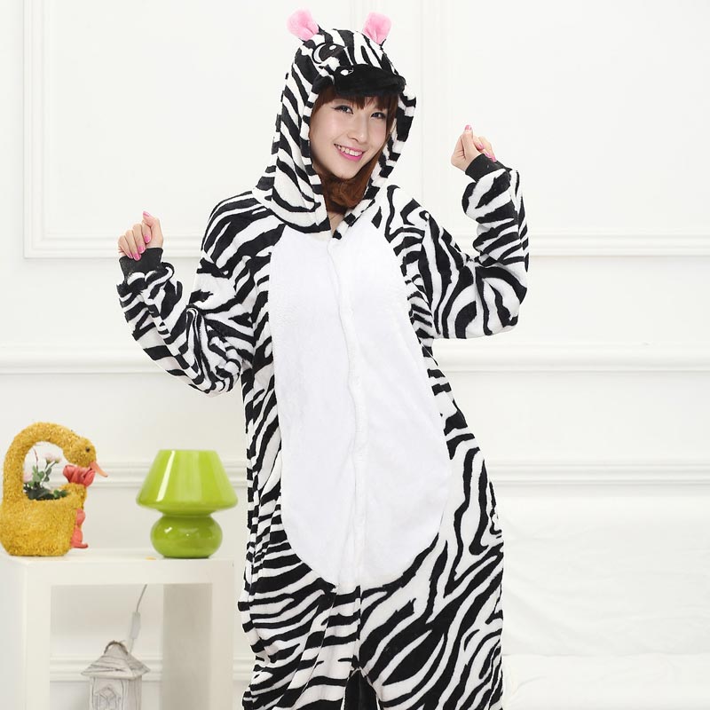 Animal Kigurumis Zebra Onesie Pajama Women Girl Home Jumpsuit Funny Winter Warm Sleepwear Halloween Party performance Outfit