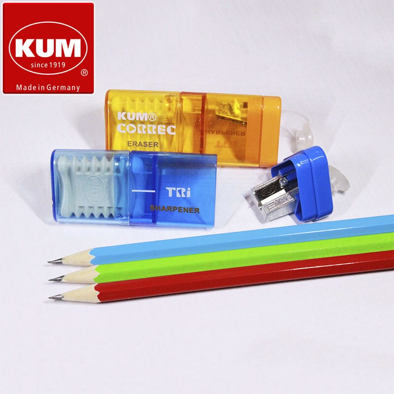 Kumcorrec-tri M1-sacapuntas triangular de Metal y magnesio con Borrador de varios ángulos, suministros escolares portátiles, 1 ud.