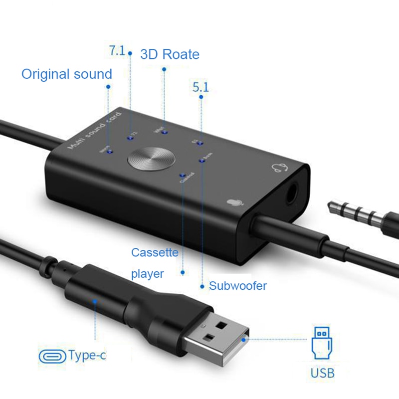 Draagbare Externe Geluidskaart Usb 2.0 Type-C Naar 3.5Mm Jack Hoofdtelefoon Microfoon Audio Adapter Voor Windows Mac linux Android