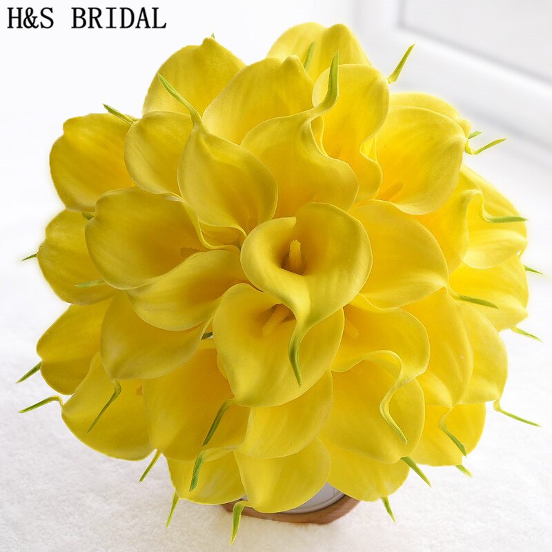 Beautiful White Yellow Calla Lily Wedding Bouquet Brides Bridesmaid artificial flower buque de noiva bouquet wedding bouquet