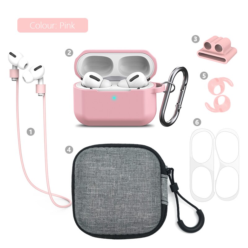 Funda gruesa 6 en 1 para auriculares Airpods Pro, conjunto de almacenamiento para auriculares Bluetooth, cubierta protectora para Digital, producto de almacenamiento ALLK: 6in1ProPinkA