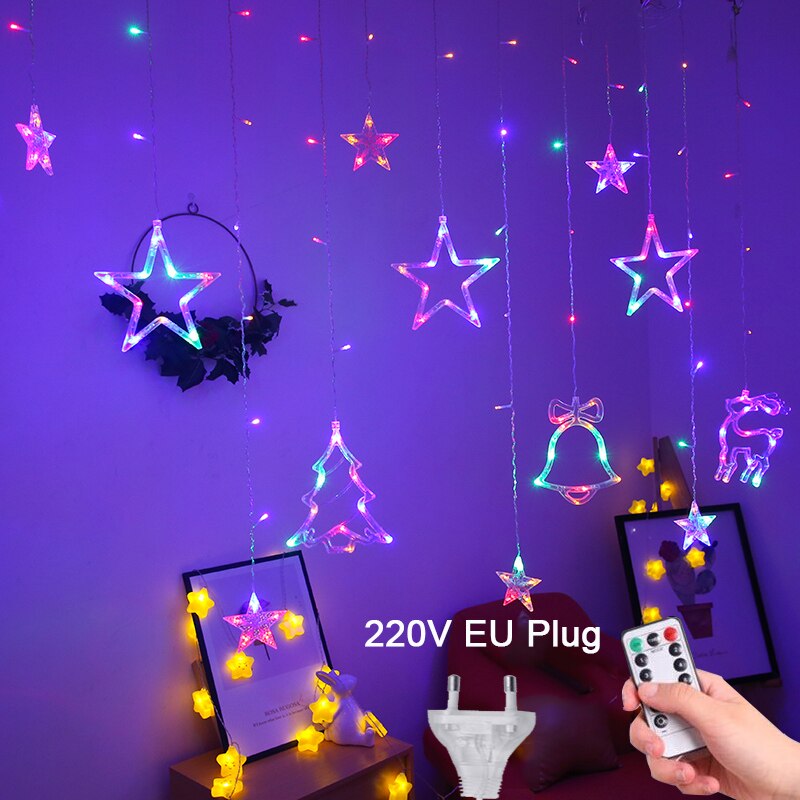 Kerst String Lights Gordijn Kerstverlichting Garland Led Wedding Party Kerst Voor Raam Home Outdoor Decor: Multicolor Remote