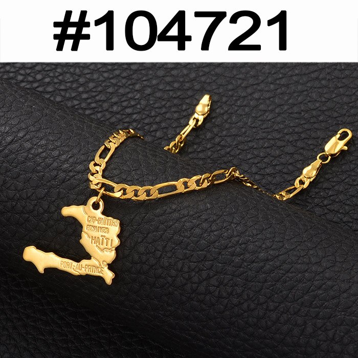 Anniyo charme haiti kort armbånd armbånd mænd kvinder pige ayiti kort smykker haiti tilbehør link chain armbånd  #104521: 104721 / Kun armbånd 21cm