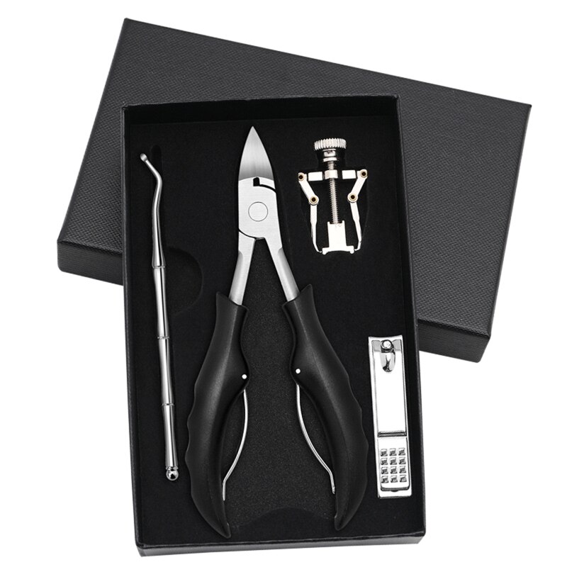 4Pcs Toenail Clippers Kit for Ingrown/Thick Nail Ingrown Toenail Tool Kit with Ingrown Toenail Corrector Pedicure Tools: black