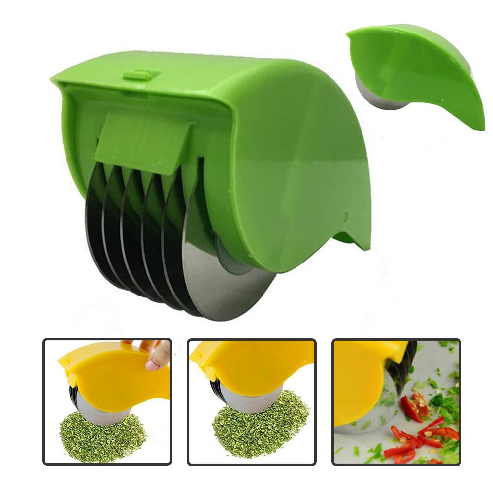 Manual Roller Stainless Steel Blade Kitchen Vegetable Chop Herb Rolling Roll Rollers Mincer Manual Hand Scallion Cutter Slicer
