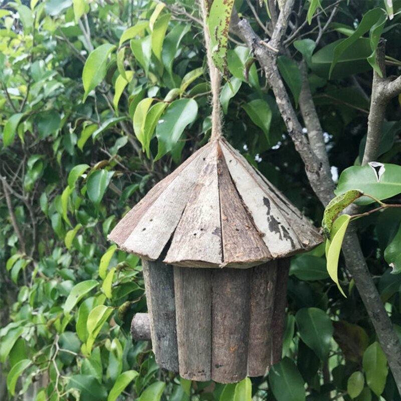 Outside Wooden Bird House Ventilation Hanging Bird Nest Shelter Habitat for Small Bird Chickadees Sparrows