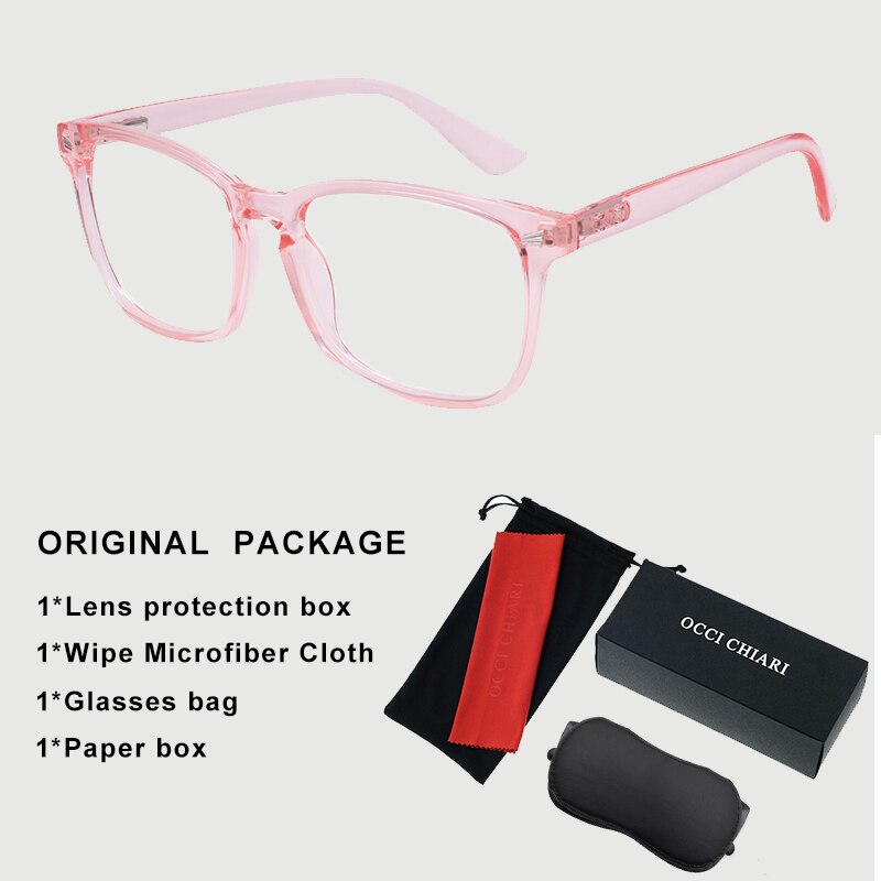 Blue Light Blocking Glasses Frame Women Oversized Eyewear Transparent Computer Glasses Eyeglasses Frames очки OCCI CHIARI OC5121: C2 pink bag