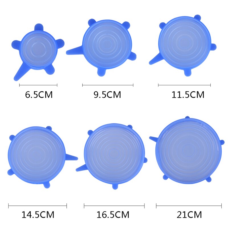 6Pcs Reusable Silicone Stretch Fresh Food Lids Stretch Fresh Keeping Caps For Kitchen Accessories Top Food Lids