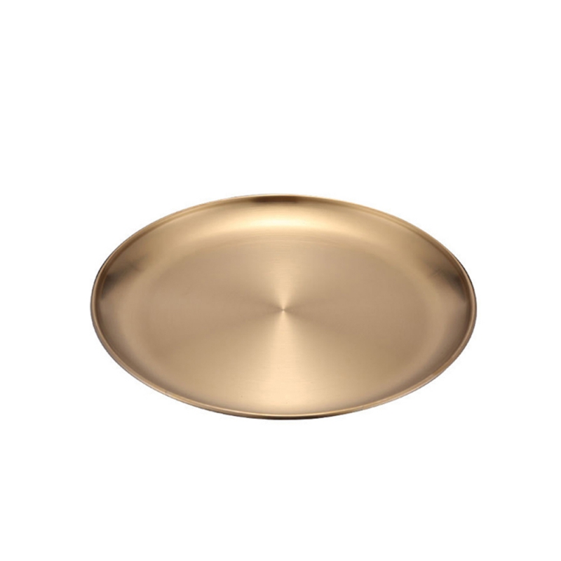 Stainless Steel Food Tray Storage Dishes Luxurious Brass Round Plate Fruit Cake Steak Snack Kitchen Metal Storage Plate Golden: A2 17cm