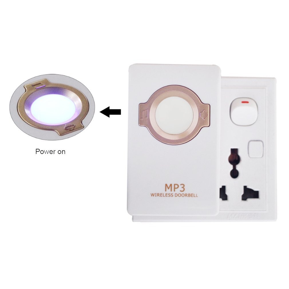 LESHP Self-powered Wireless Doorbell Remote Button and Receiver MP3 Operating up to 200m Waterproof Door bell for Home US Plug