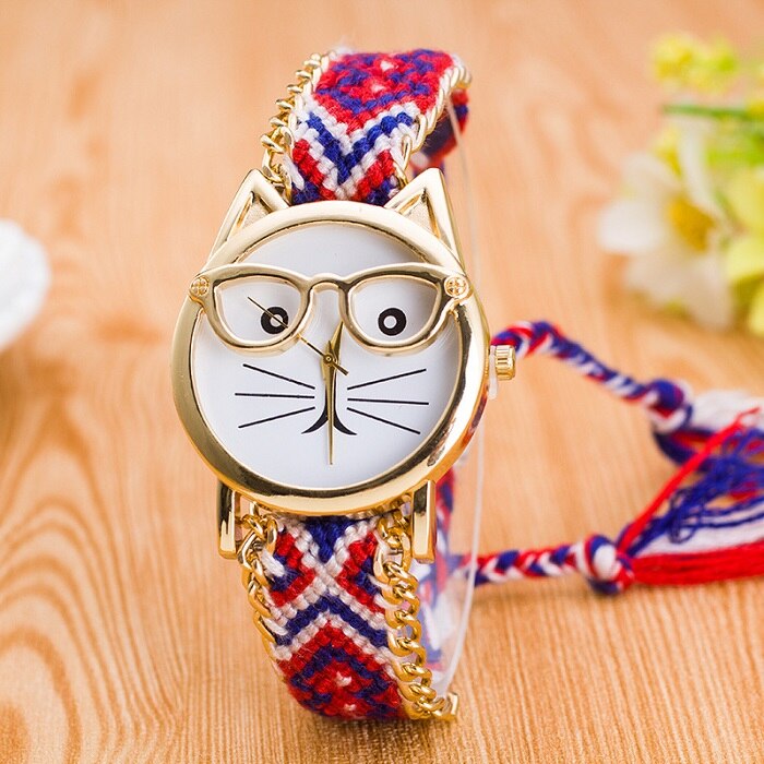 Montre Bracelet exquis pour femmes et filles, lunettes pour visage, en laine tressée de Style ethnique, Style à la , manuelle: 8
