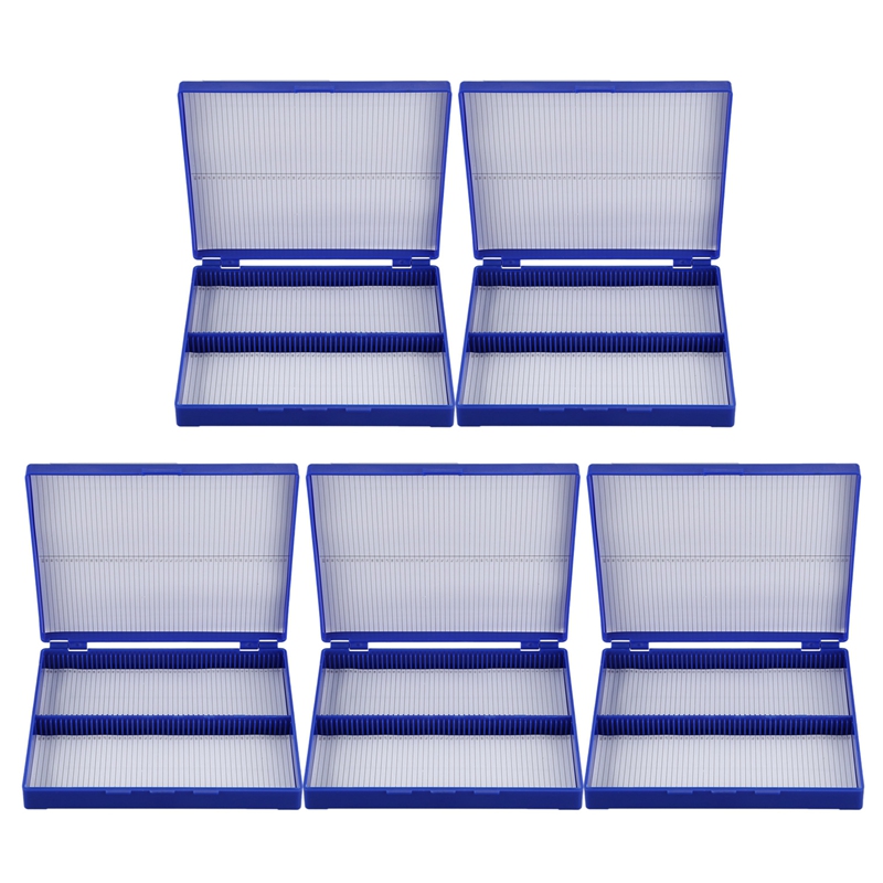 5X Royal Blue Plastic Rectangle Hold 100 Microslide Slide Microscope Box