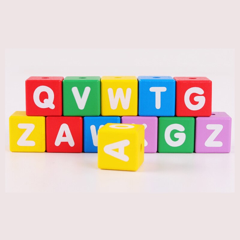 Wooden Letters Stacking Puzzle Words Cognitive Colorful Wooden Blocks Letters Matching Game With Double-Sided Cards