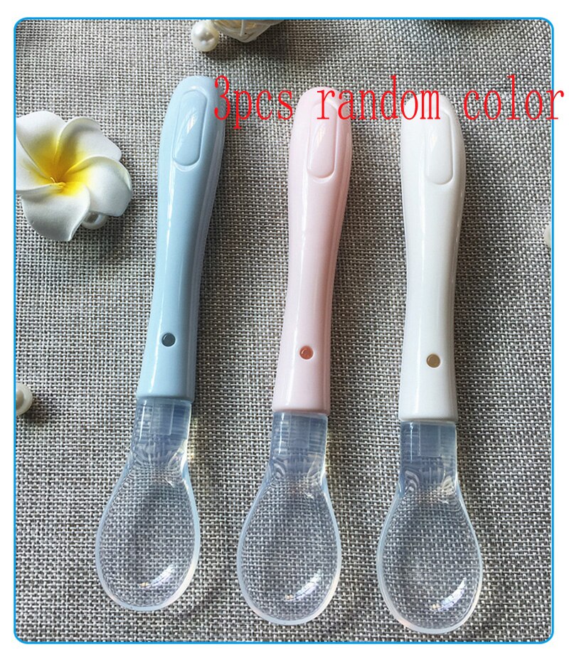 1/3 stk myk, giftfri silikon sikkerhet baby matskje barn skje baby mater bestikk servise nydelig for barn: 3 stk tilfeldig farge