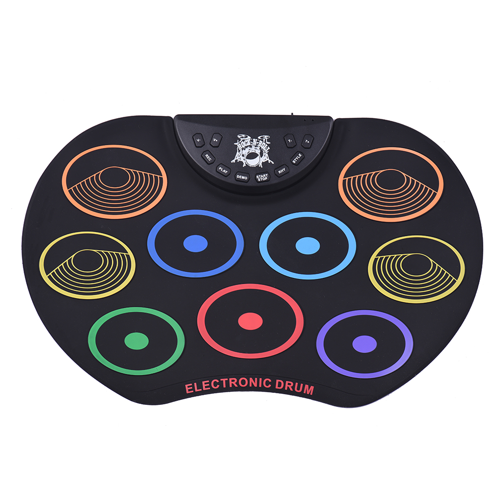Kompakt storlek roll-up trumset elektroniskt trumset 9 silikon trumkuddar usb/batteridriven med trumsticks fotpedaler för barn