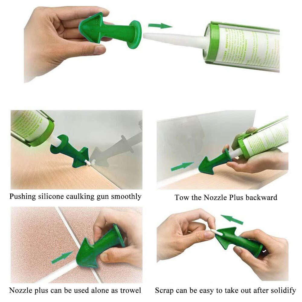 Buse de calfeutrage en Silicone 3 pièces/ensemble, ensemble de pointes de flèches, racloir, scellant d&#39;angle réutilisable, outils de calfeutrage vert