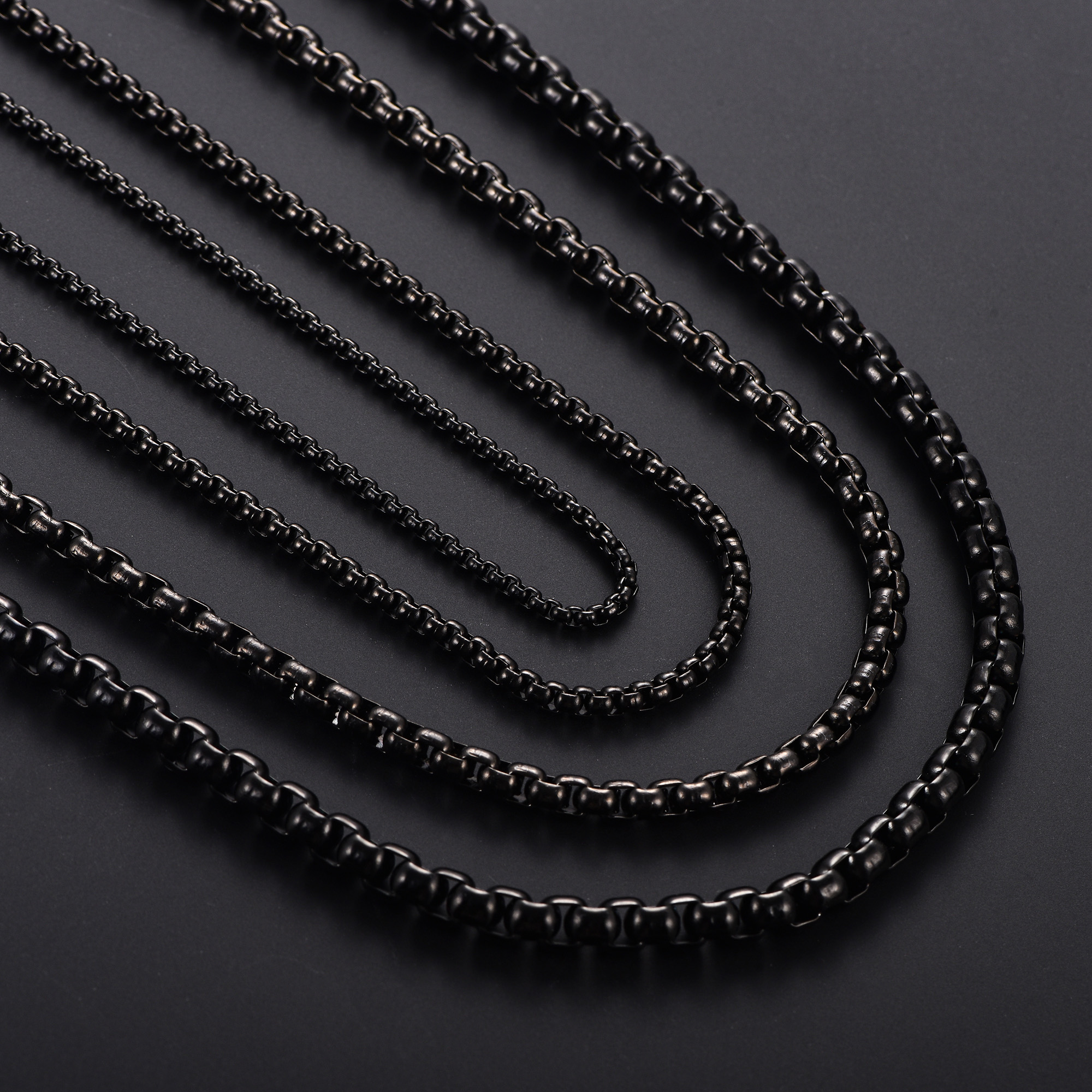 Boxchain Halskette Herren Damen - 2/3/4/5mm Breite - Edelstahl - Schwarz - Klassisch