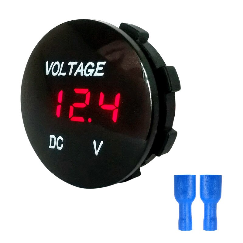 Redondo impermeable Auto barco coche motocicleta DC5V-48V Panel LED Mini Digital voltímetro de voltaje probador Monitor pantalla voltímetro: Rojo