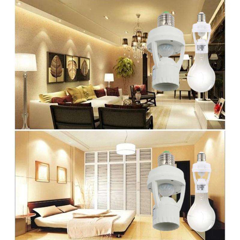 Socket E27 Converter 110-240V Lamp Base with PIR Motion Sensor Bulb Switch Light Bulb Lamp Socket Holder Adapter Converter