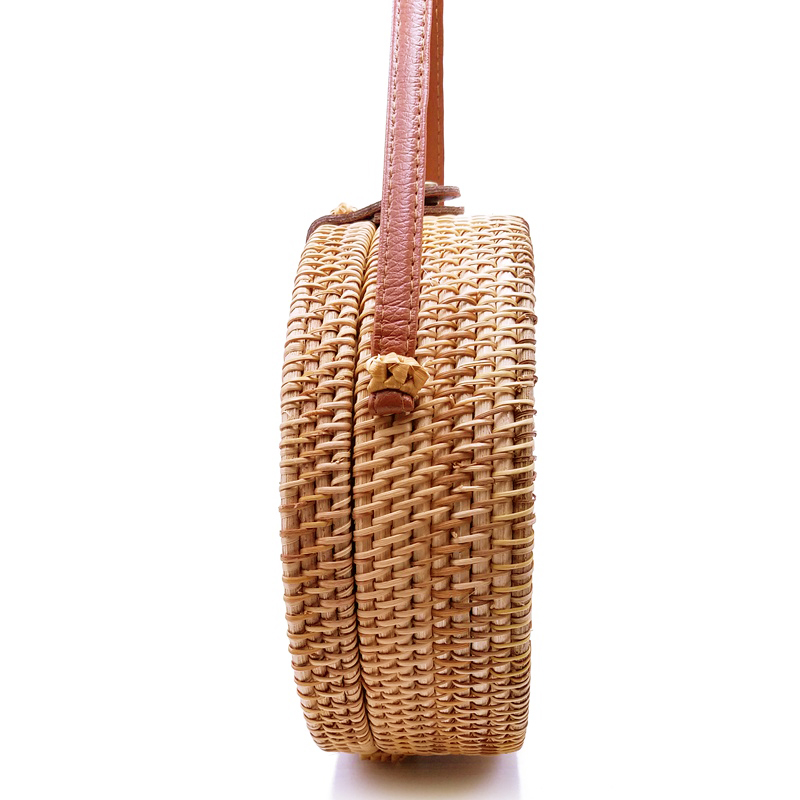 Bohemien Bali Rattan Taschen für Frauen Kleine Kreis Strand Handtaschen Sommer Jahrgang Stroh Tasche Handgemachte umhängetasche L26