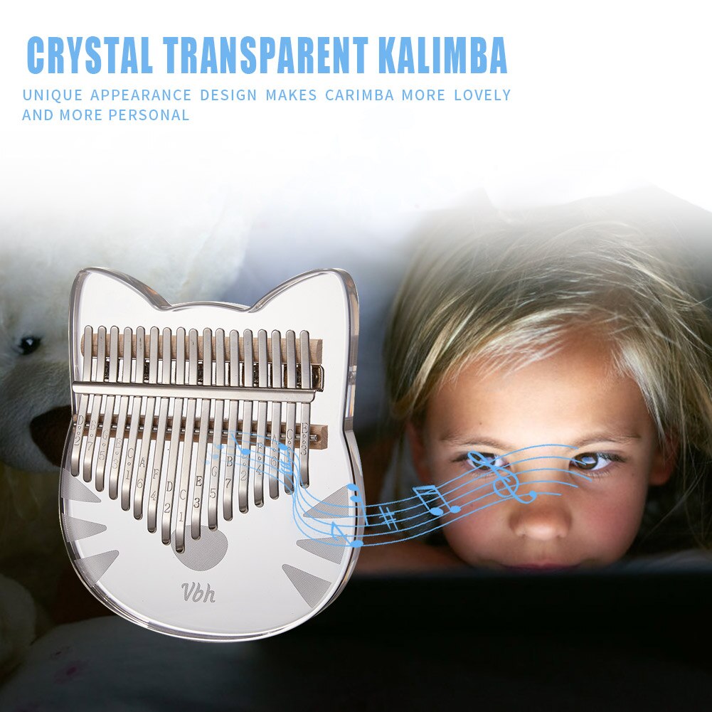 Nalu For Youth 17 key Kalimba Crystal Cat Shape Acrylic Thumb Piano Mbira Calimba Transparent Keyboard Musical EVA Piano Case