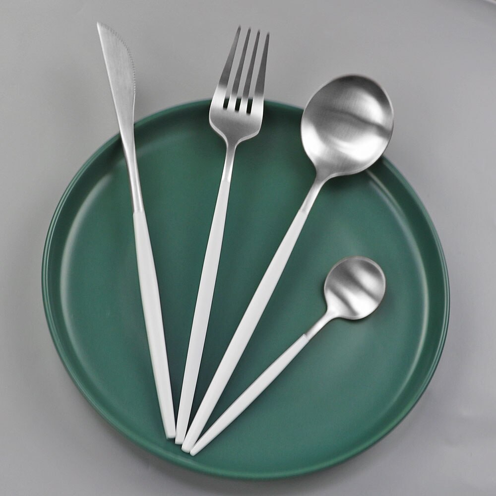 Western 4 pièces rose or mat ensemble de couverts 304 en acier inoxydable vaisselle couteau fourchette cuillère vaisselle cuisine dîner couverts ensemble