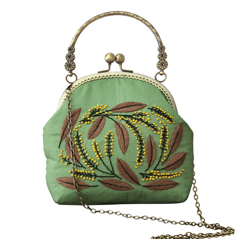 3D DIY Ribbon Embroidery Bag Set, Needlework Kits Cross Stitch Chain Bag with Hoop,Handmade Swing Purse Wallet: 10