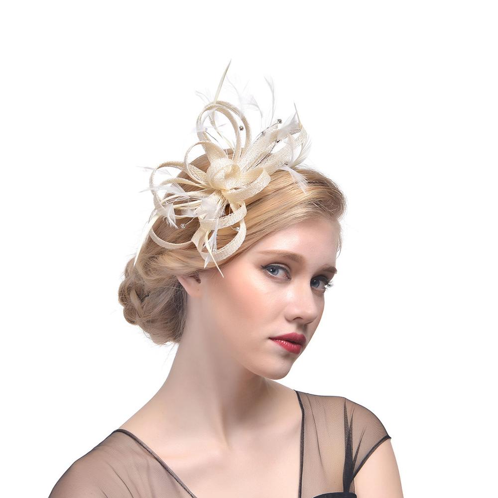 plume coiffure mariée cheveux chapeaux accessoires Elagant dames fête mariée chapeau pour mariage: Ivory