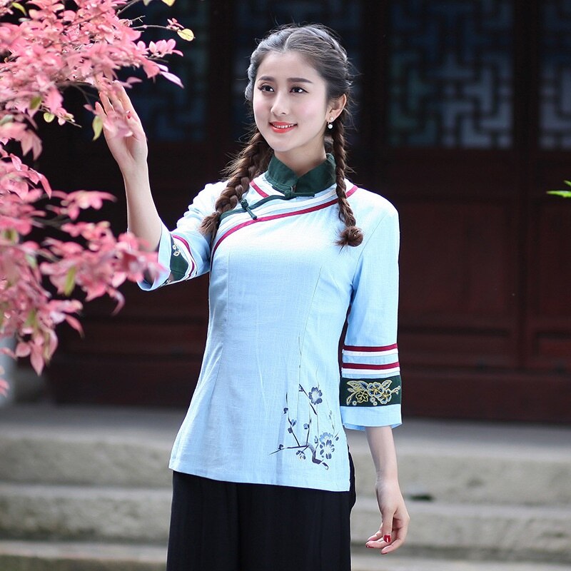 Chemisier chinois traditionnel chemise hauts pour – Grandado