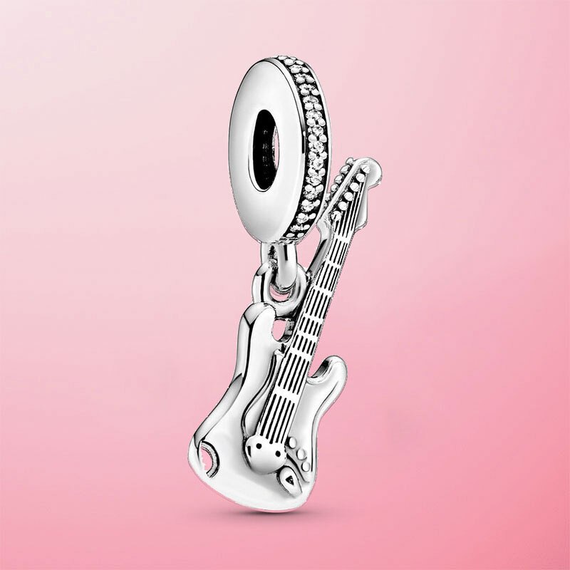 Fine Jewelry 925 Sterling Silver Electric Guitar Dangle Charm Beads Fit Original Pamura Bracelet S925 Silver Jewelry