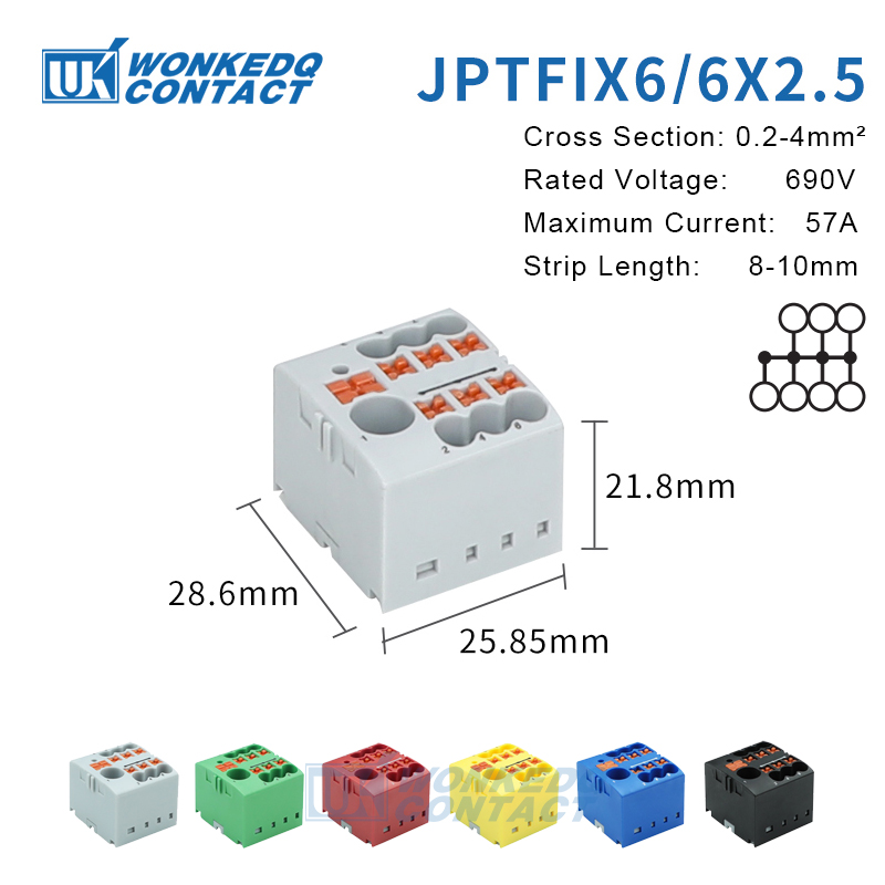 Distribution block ptfix 2,5 mm2 2/4/6/7/12/13/18/19 connection push-in electric power terminal block connector mount on din rail: 3xl / Gray