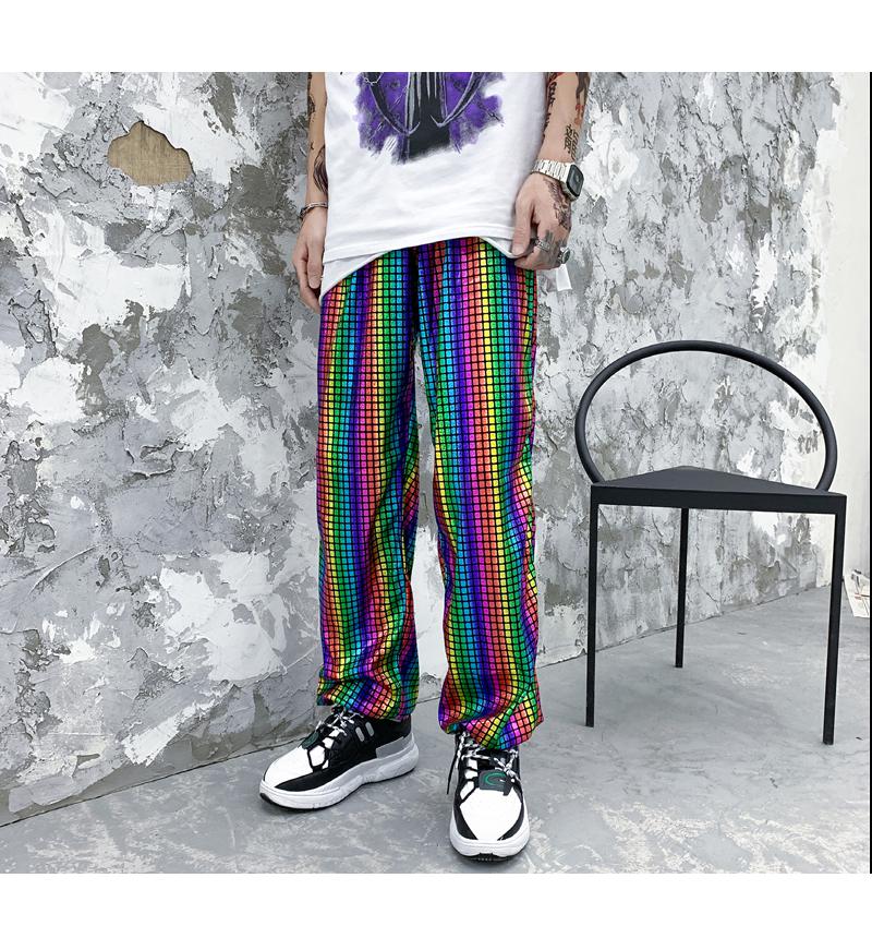 M-xxl värikkäät yökerhohousut miesten joustava vyötärö kirkas hip hop streetwear housut miesten vaatteet väljä istuvuus: Xxl