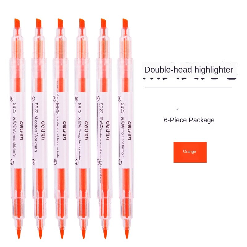 Markeerstift fluorescerende stift dubbelzijdige kleurstift snoepkleurige notities zaklamp penselen 6- pack: Oranje 6 stuks