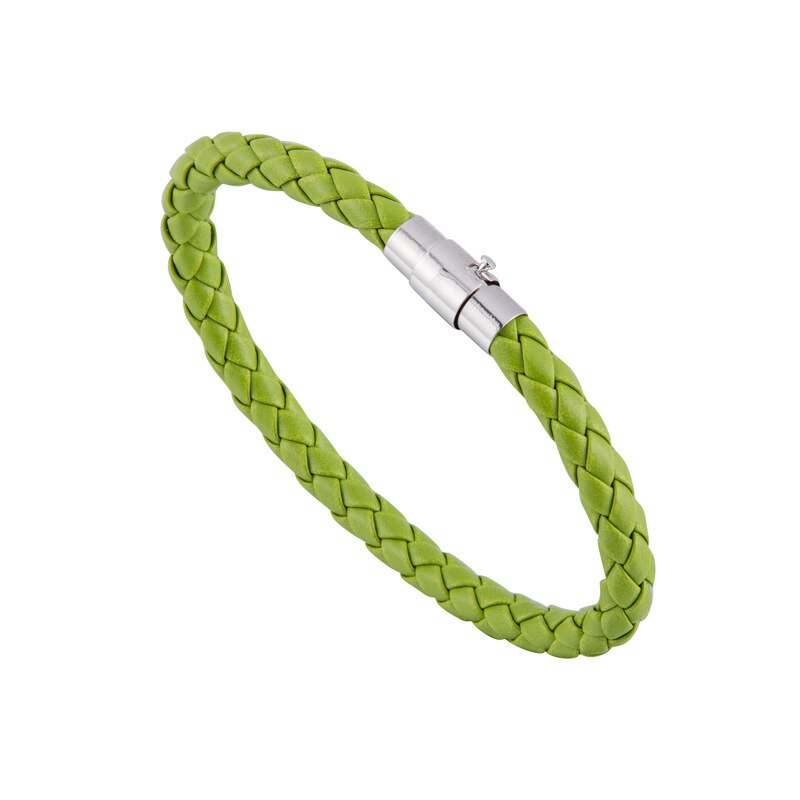 15 kleuren Geweven Armbanden Paar Armband Magnetische Sluiting Mannen Vrouwen Gevlochten Lederen Staal Lederen Touw Ketting Sieraden: Groen