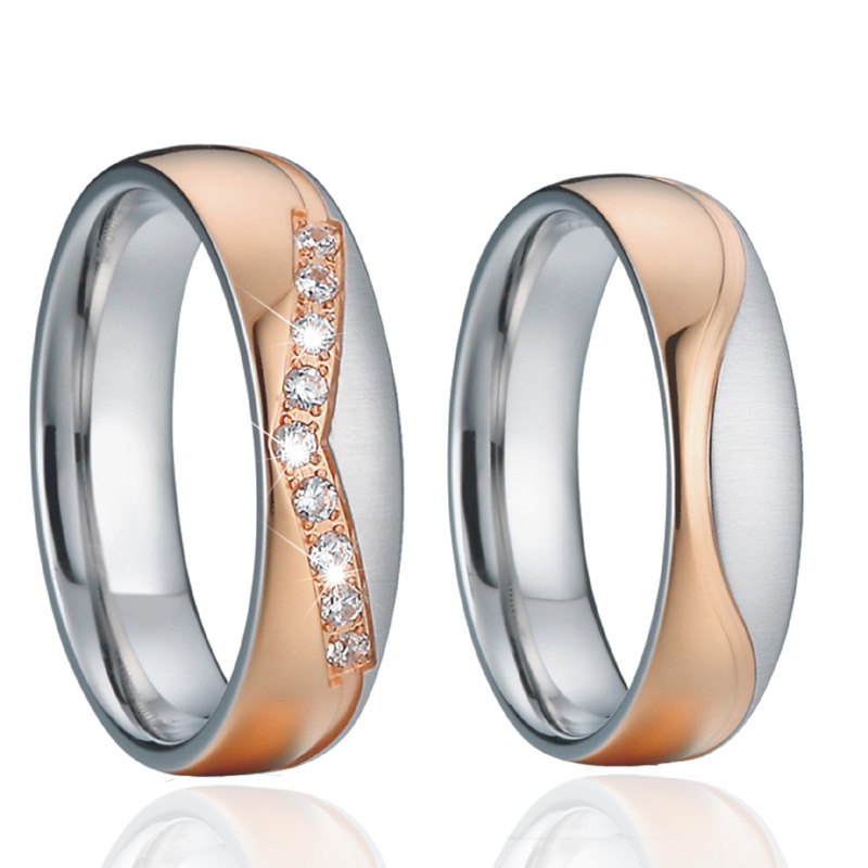 Voor hem en haar crown set Allianties Paar Trouwringen voor mannen en vrouwen meisjes cz zirconia Rose gold Kleur roestvrij staal