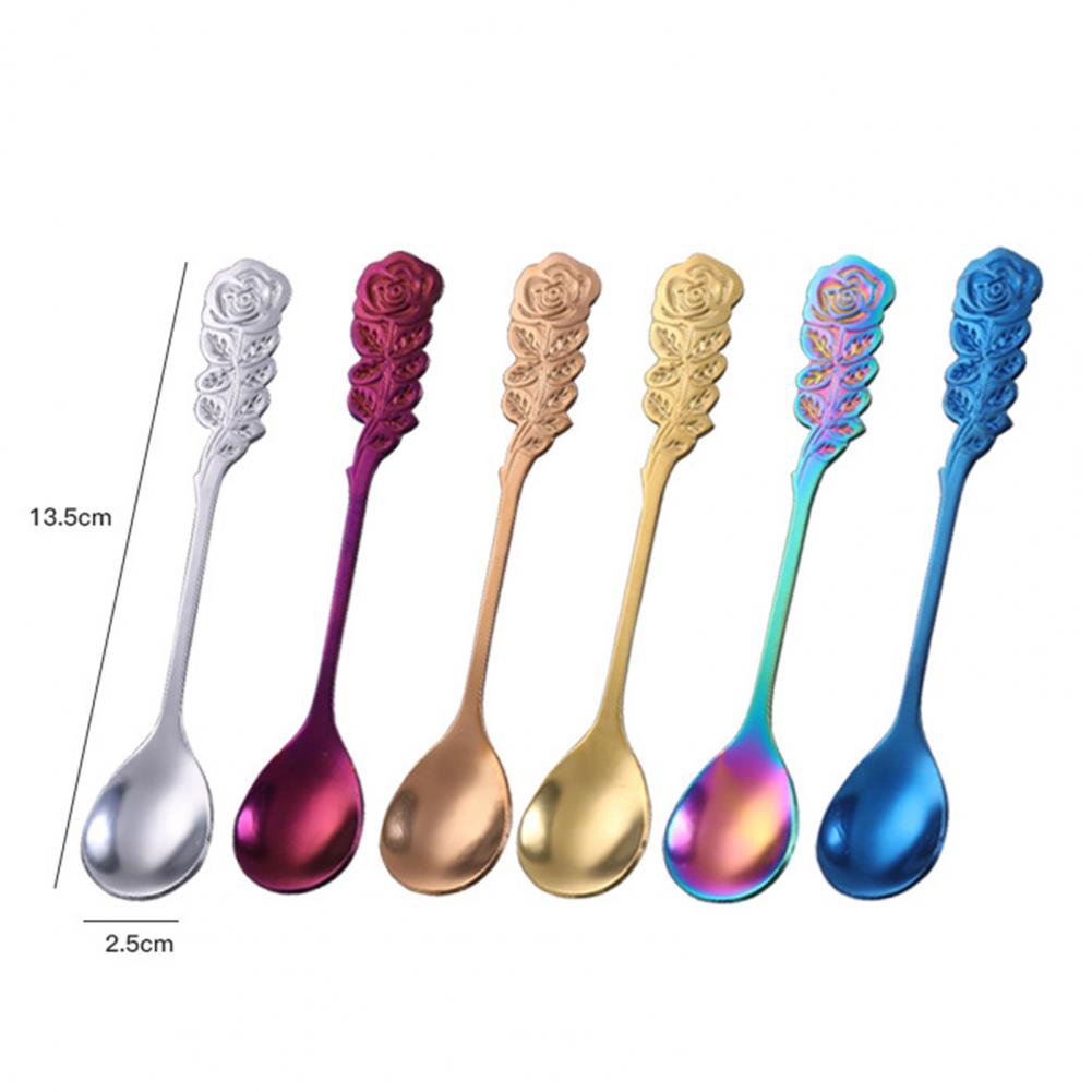 Creativity Coffee Spoon Rose Handle Dessert Stainless Steel Stirring Teaspoon Tableware for Restaurant Kitchen