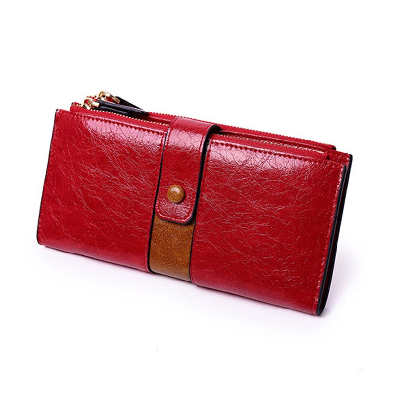 Vintage Pu Leather Long Women's Wallets Female Splice Zipper Small Purse Cards Holder: Red