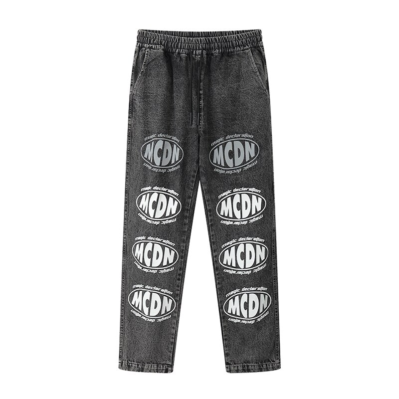 UNCLEDONJM Reflective letter jeans men hiphop high street denim jeans streetwear men graffiti jeans men clothing ED-Y802