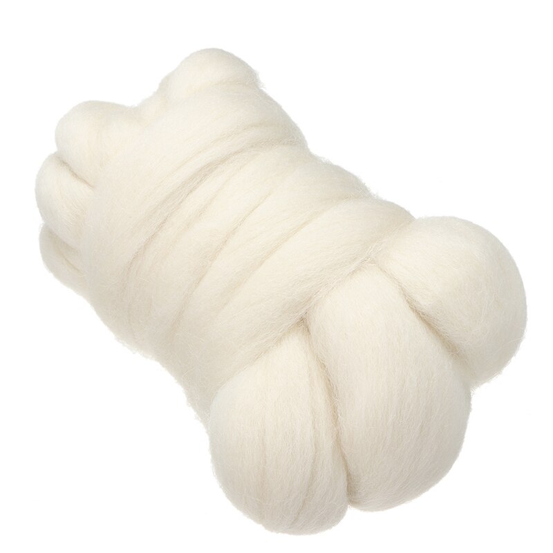 Cream White Needle Felting Wool 100% Shetland Natural Roving Wool Fibre for DIY Doll Needlework Handcraft Decor 100g