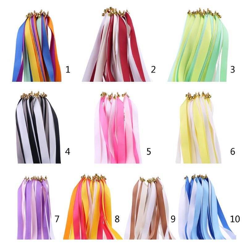 10pcs Twirling Ribbon Wands Colorful Streamers Wedding Party Favor Sticks Bell U2JB