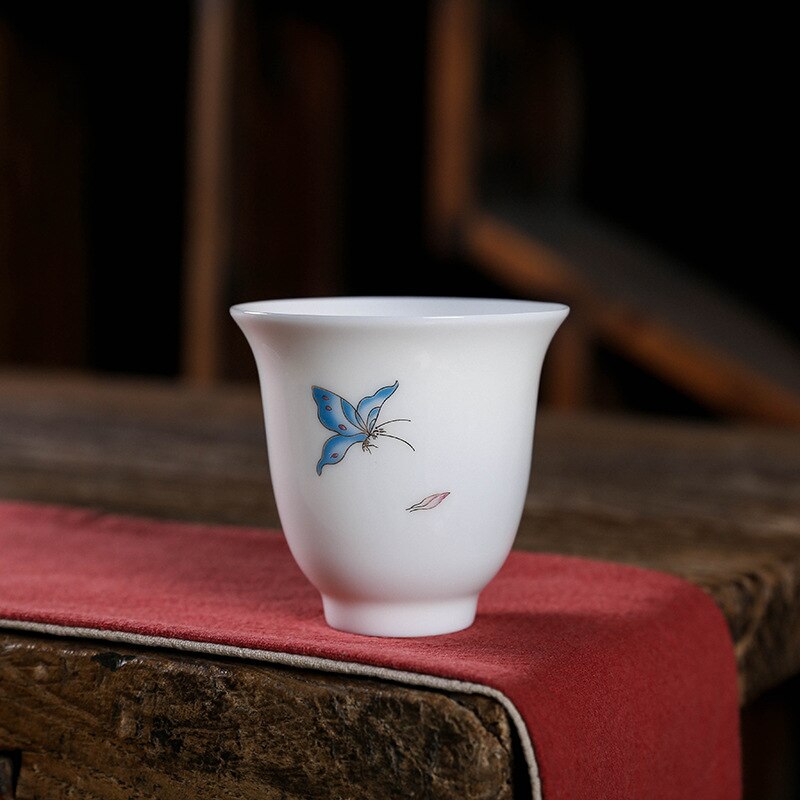 Ceramic Dehua Ceramic Whiteware Teacup Stacking Single Cup Hand-Painted Cup Kung Fu Tea Set Condensed Cute Tea Set Teacups: teacup9