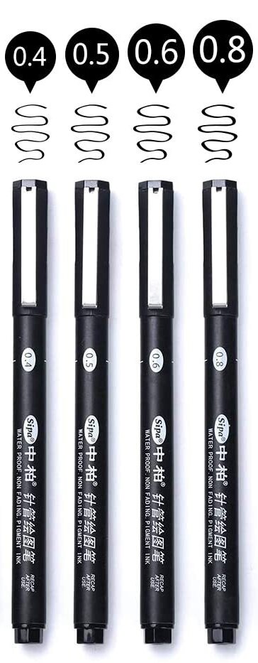 Fine Line Needle Pen for Cartoon Sketching, Comic, Manga, Artist Illustration, Technical Drawing, Figure: 04050608