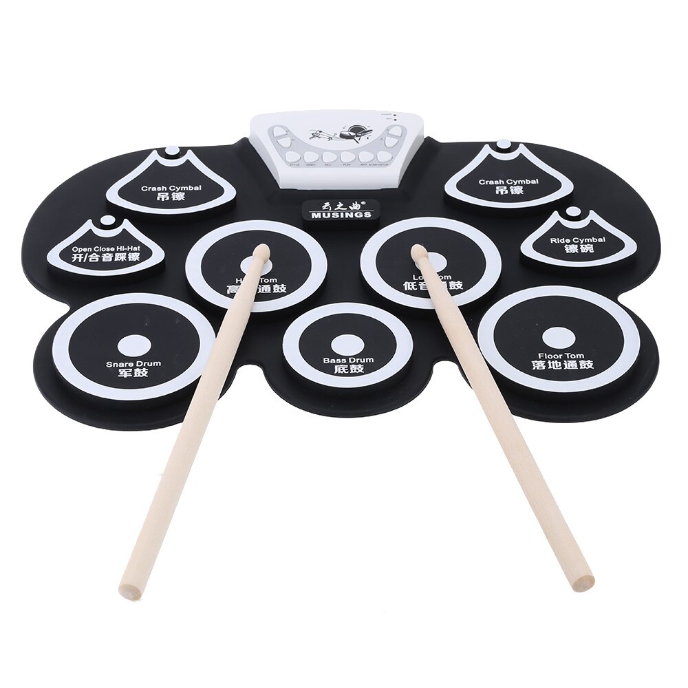 Elektronisk digital usb 9 pads rull opp sett silikon elektrisk trommesett med trommestikker og opprettholde pedal perkusjonsinstrumenter: type 7 hvit