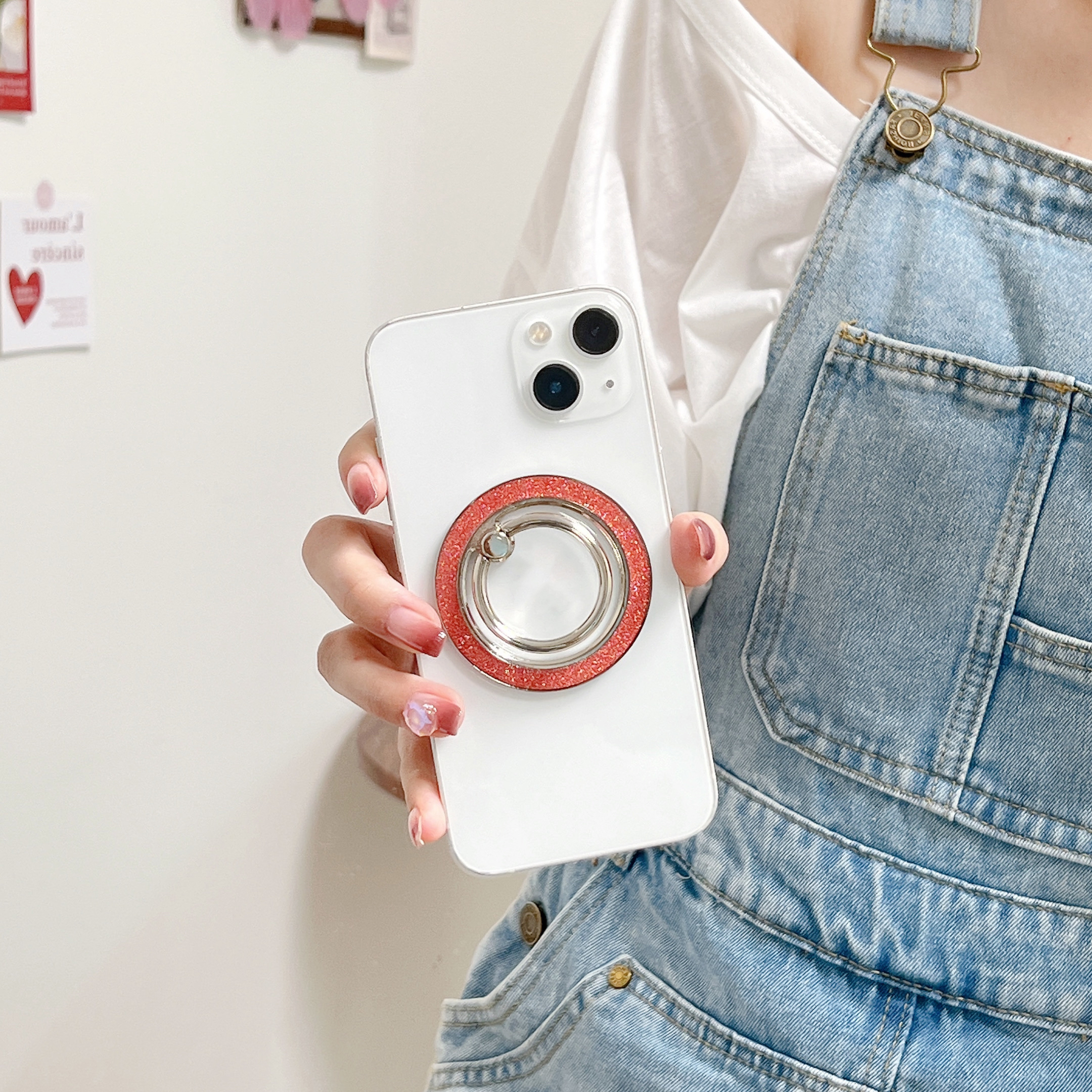 Magnesafe metalowy brokat w proszku silny magnetyczny uchwyt pierścieniowy ssący do uchwytu na telefon komórkowy z metalowym ładowaniem obrotowym 360 ° uniwersalny