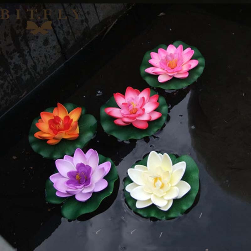 5PCS Artificial Lotus Water Lily Floating Flower Pond Tank Plant leaf Ornament 10cm Home Wedding Garden Pond Pool Decoration