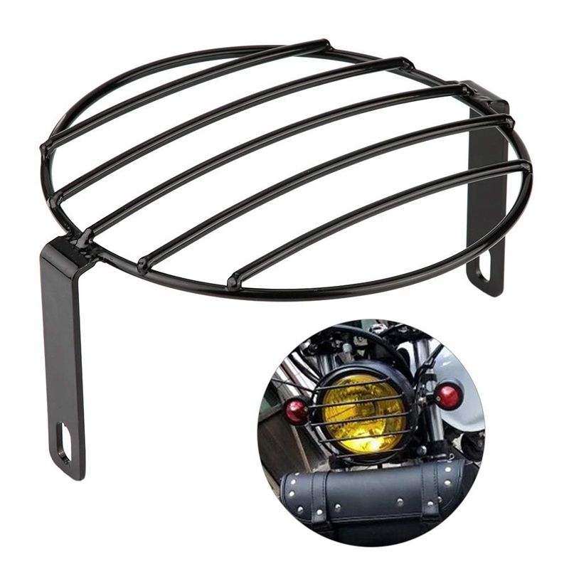 Motorcycle Headlight Cover-7Inch Retro Old School Metal Motorcycle Grill Side Mount Headlight Cover Universal Fit for Honda Yama