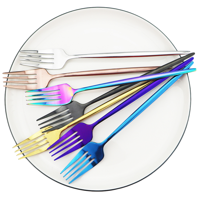 8pcs Rainbow Dinnerware Fork Set 18/10 Stainless Steel Flatware Fork Set Gold Cutlery Set Home Silverware Tableware Accessories