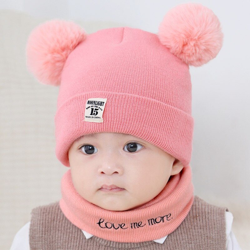 Herfst winter baby mutsen voor kinderen sjaal set pompom meisjes jongens mutsen mutsen kinderen pasgeboren muts