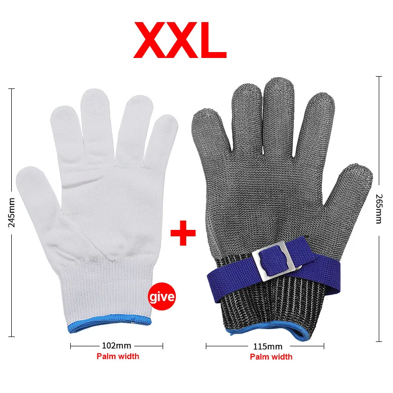 Gant métallique en maille Anti-coupure, sécurité, résistant aux coups de couteau, fil d'acier inoxydable, maille métallique, protection de boucher, gants résistants aux coupures: WHITE
