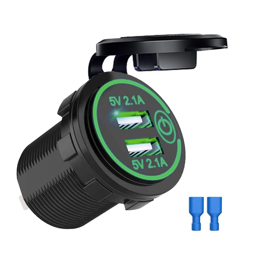 Dobbelt usb-opladerstik 12v/24v usb-udtag vandtæt 4.2a dobbeltopladerstik med touch-kontakt til bilbåd marine motorcykel: Grøn